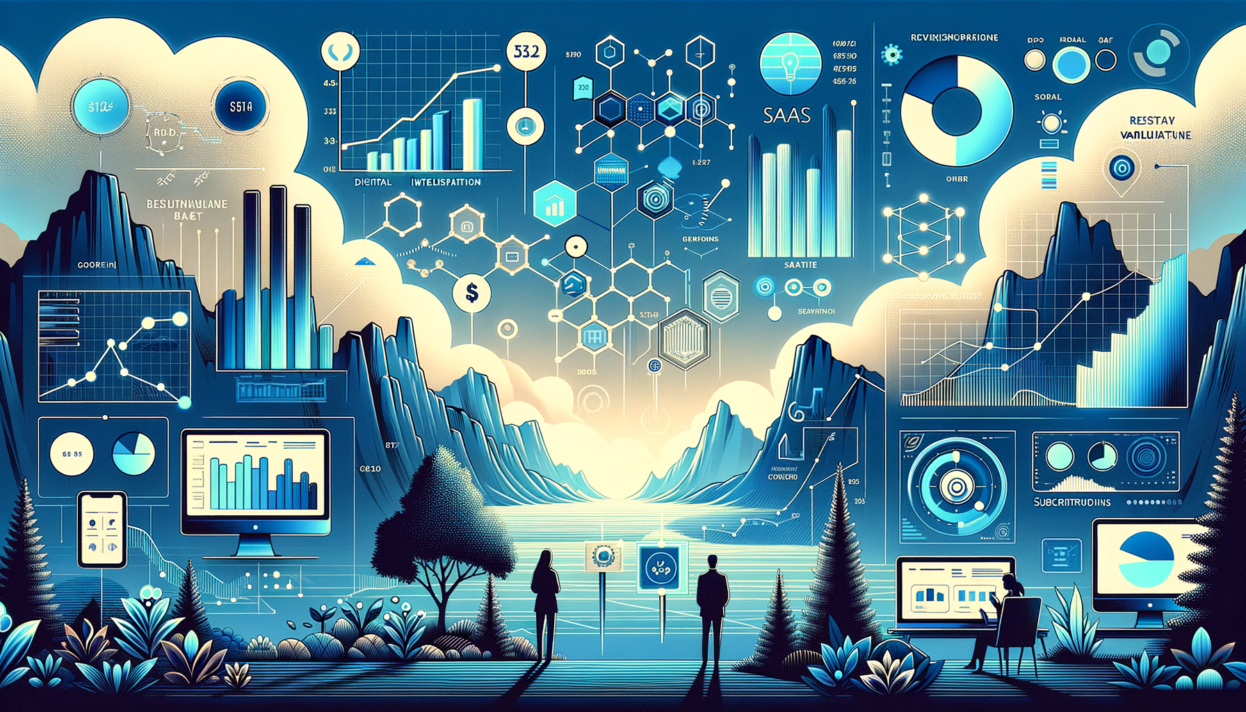Editorial illustration for valuation methods for saas - digital business intelligence